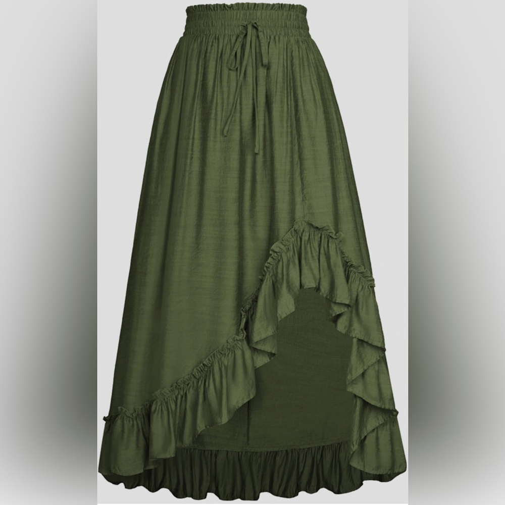 Scarlet Darkness Green Slub Cotton Waist Pocket Skirt